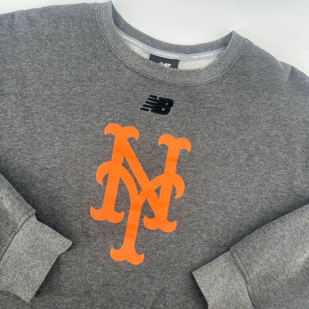 New Balance New York Mets Sweatshirt Men Large Gray Orange MLB Pullover Crewneck